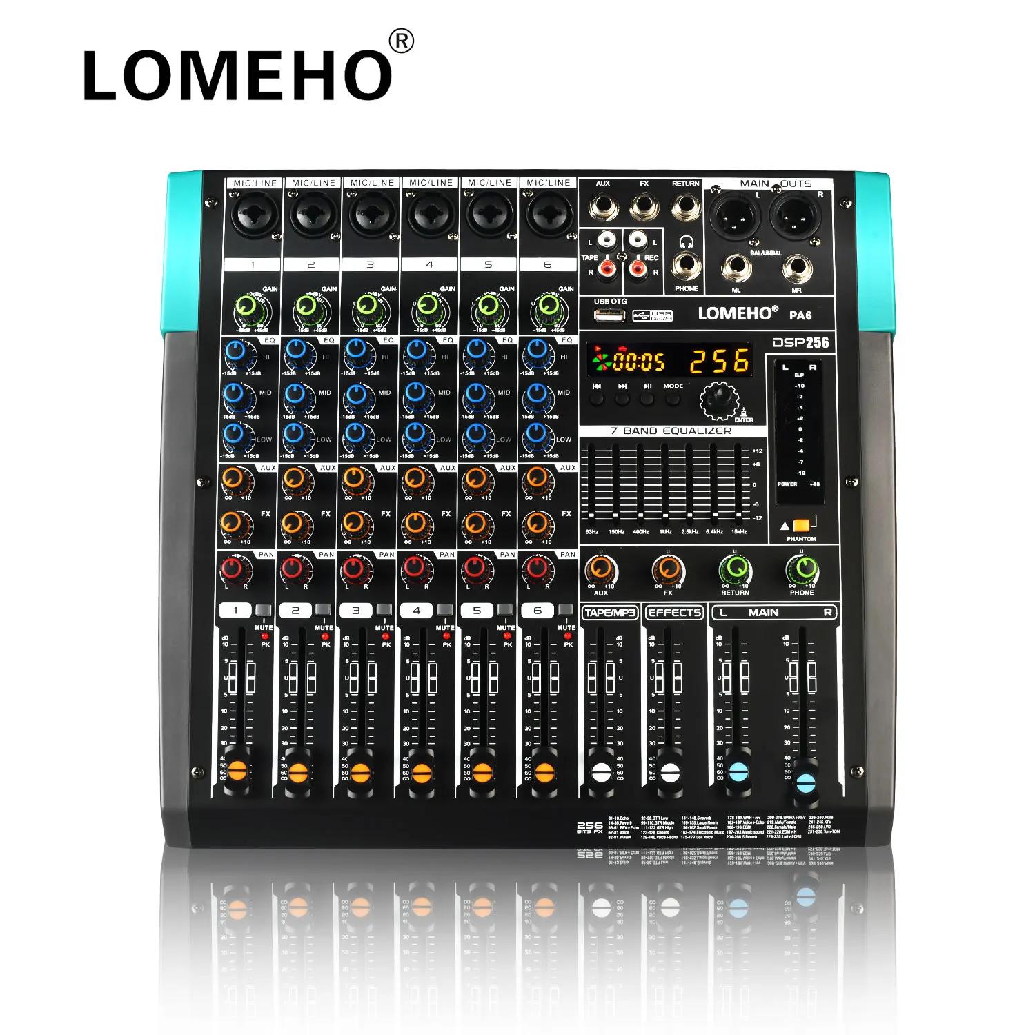 LOMEHO ͽ ܼ, BT 24 Ʈ 256 DSP 7  EQ  ̺  ͼ, 48V USB PC  ڵ, DJ Ƽ ȸ PA6, 6 ä
